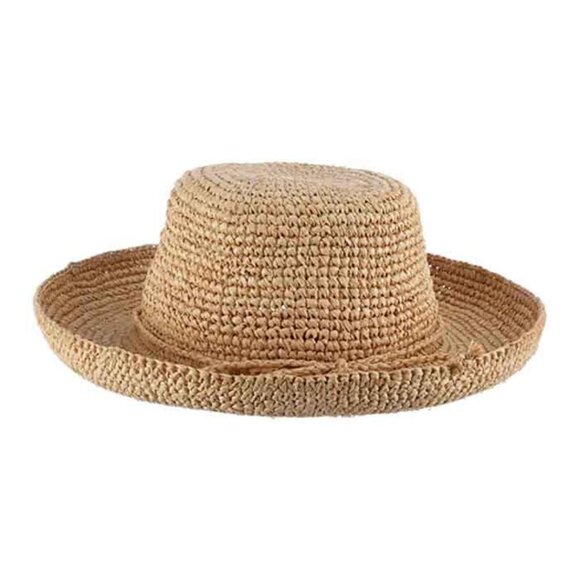 Scala" Destin" Women's Hand Crochet Raffia Upturn w/ 3-1/2" Brim Sun Hat,#L551OS - Picture 1 of 3